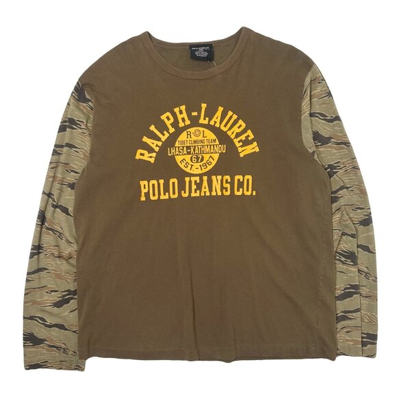 Vintage Polo Jeans Co Ralph Lauren Camo Sleeve Long Sleeve XL - Picture 1 of 3
